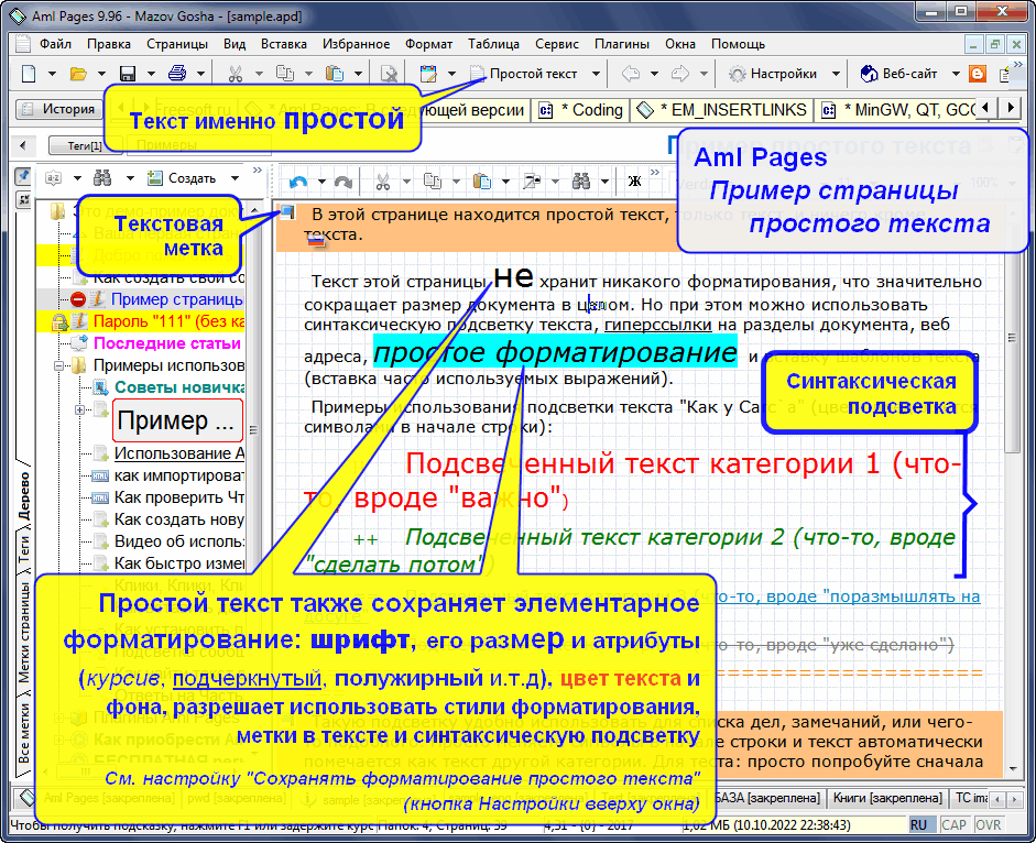 Форматирование простого текста в Aml Pages