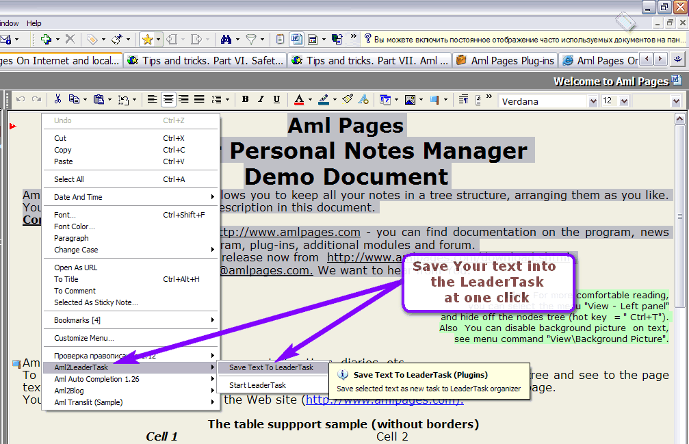 Plug-in for integration tree notes Aml Pages and organizer LeaderTask