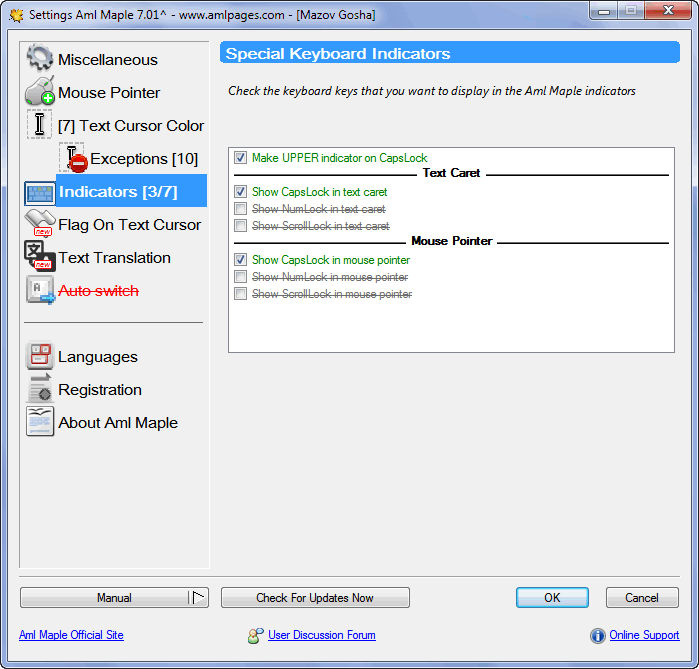 Aml Maple : Indicators in the mouse pointer