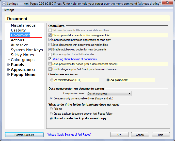 Aml Pages Settings : Document
