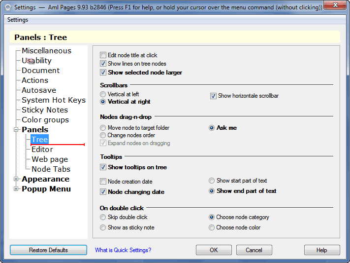 Aml Pages Settings : Tree Pane