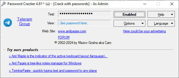 Click to view Password Cracker 3.92 screenshot