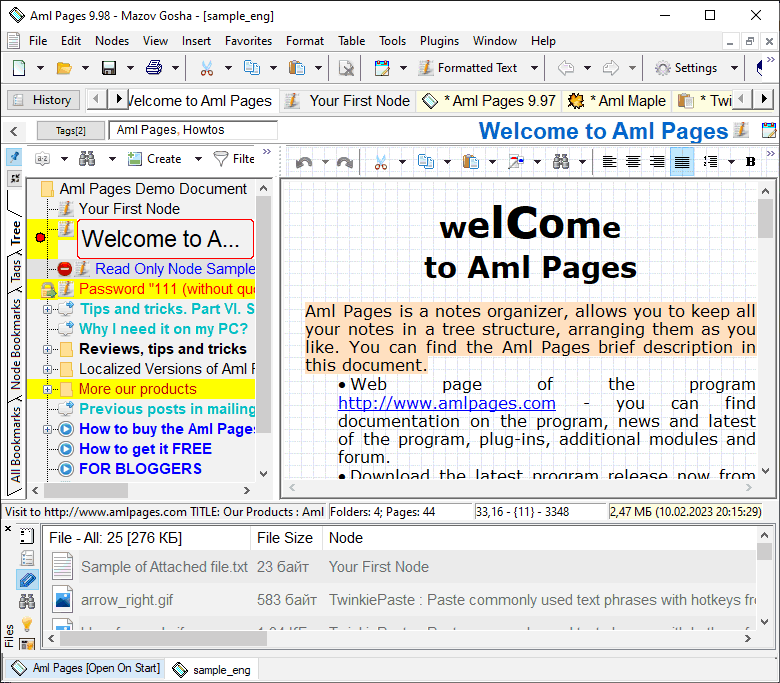 Aml Pages keeps all your notes, information, web pages, passwords, and etc