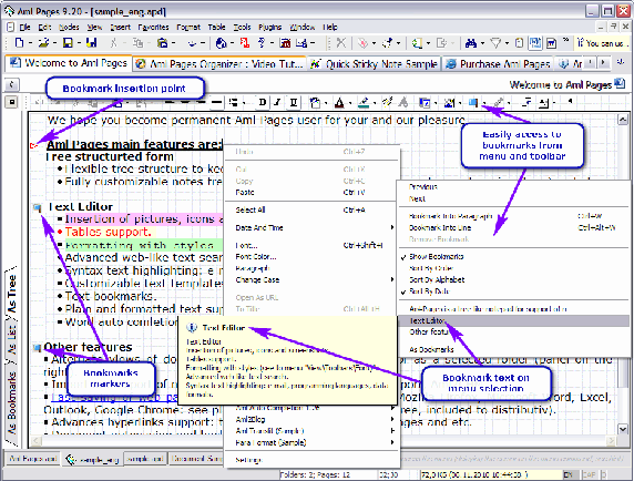 Aml Pages : text bookmarks navigation and management