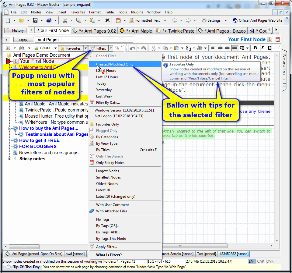 Filtering notes in Aml Pages